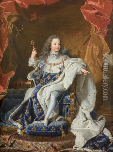 Portrait De Louis Xv En Tenue De Sacre Oil Painting - Hyacinthe Rigaud