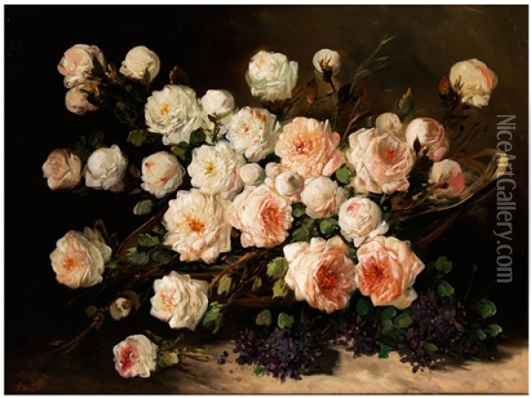 Stillleben Mit Rosen In Einem Korb Oil Painting - Pieter Ten Cate