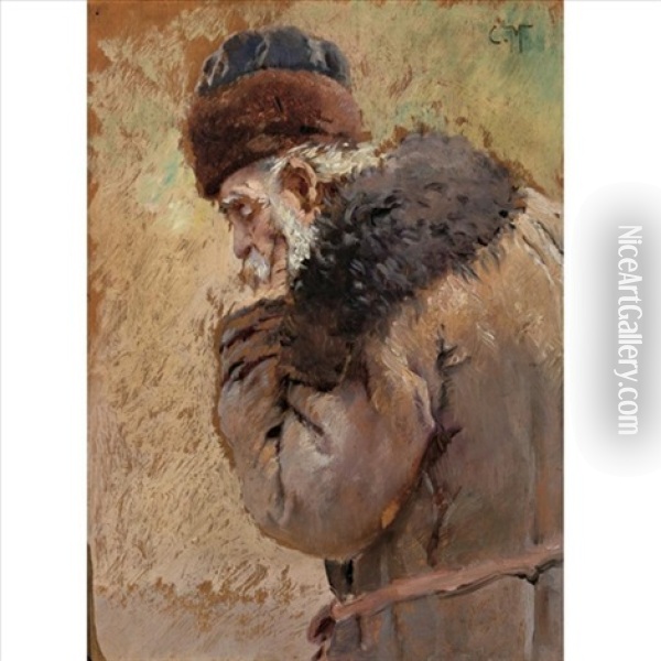Study Of An Old Man Oil Painting - Konstantin Egorovich Makovsky