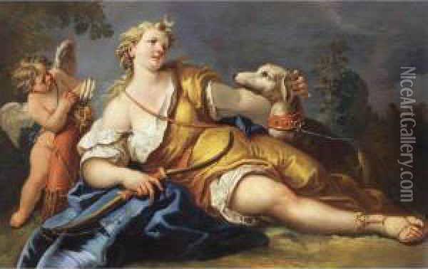 Diana Reclining In A Landscape Oil Painting - Gaspare Diziani