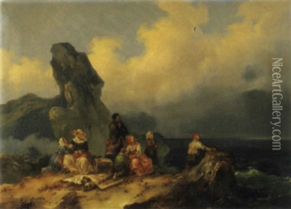 L'attesa Dei Pescatori Oil Painting - Salvatore Mazza