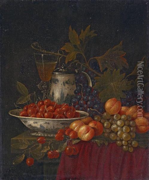 Fruchtestillleben Mit Schale, Krug Und Glas. Oil Painting - Johannes Hannot