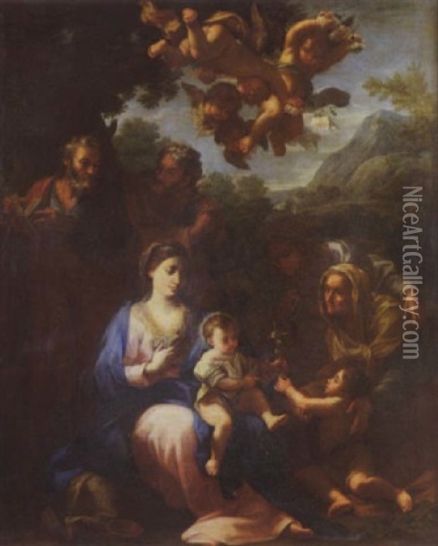 Sainte Famille Entouree De Sainte Elisabeth, Saint Jean Baptiste, Sainte Anne Et Saint Joachim Oil Painting - Luigi Garzi