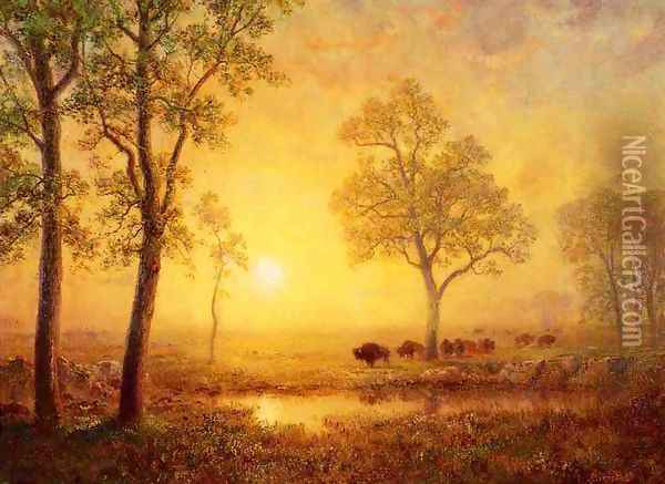 Sunset On The Mountain Oil Painting - Albert Bierstadt