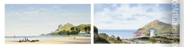 St. Brelade's Bay, Jersey, At Low Tide (+ Greve De Lecq, Jersey; Pair) Oil Painting - Sarah Louise Kilpack