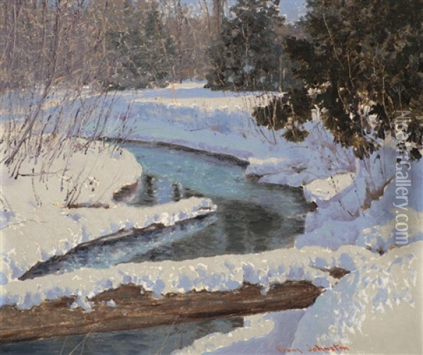 Bend In The River, Winter Oil Painting - Francis Hans Johnston