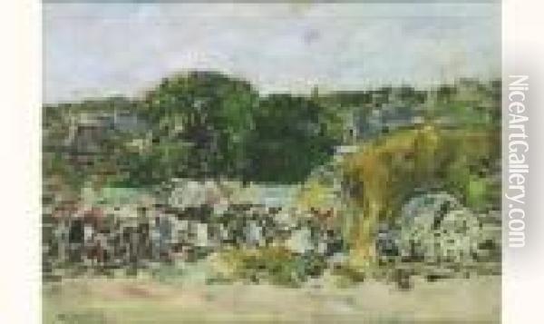 Le Marche A Honfleur, Circa 1888-95 Oil Painting - Eugene Boudin