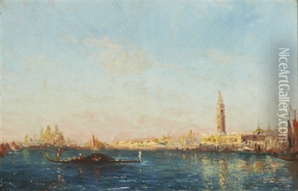 Vue Du Molle Et De Santa Maria Della Salute, Venise Oil Painting - Charles Clement Calderon
