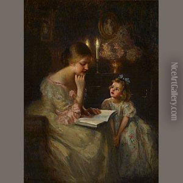 A Story Read By Candlelight Oil Painting - Francis Day