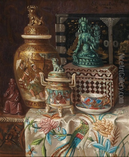 Asian Still Life With Table Oil Painting - Ernst Czernotzky