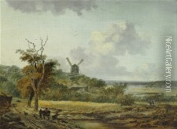 Landscape With A Mill In The Background Oil Painting - Georges Michel
