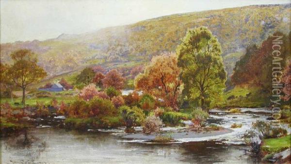 On The Conway, North Wales Oil Painting - Julius Hare