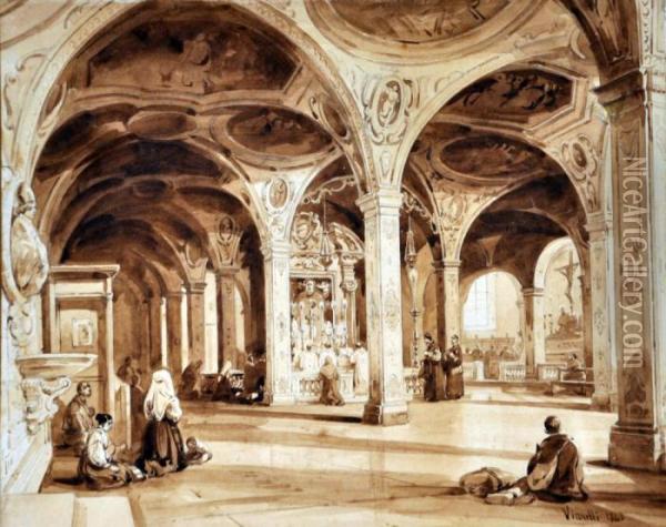 Interno Del Duomo Di San Matteo A Benevento Oil Painting - Achille Vianelli