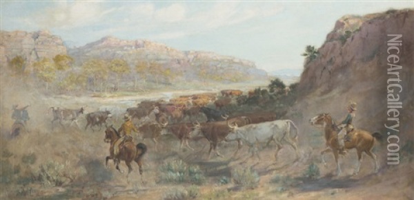 Roundup-first Round Oil Painting - Charles Abel Corwin