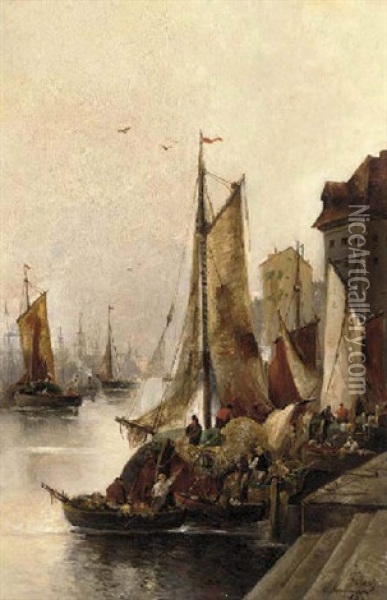 Fishing Boats In The Harbour Oil Painting - Adolf Kaufmann