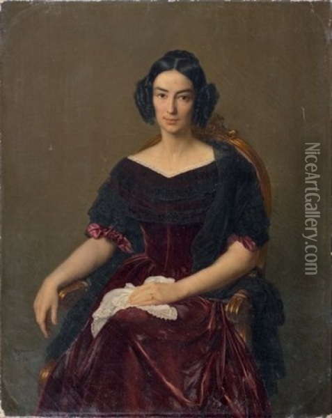 Portrait De La Comtesse Caroline De Verges Nee Caroline Brochant De Villliers (1806-1860) Oil Painting - Francois Louis Dejuinne