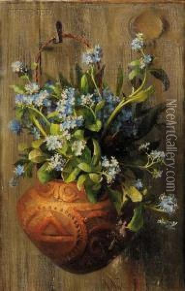 Basket Of Forget-me-nots Oil Painting - Marie Nyl-Frosch