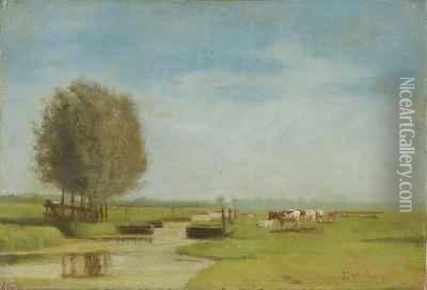 Flusslandschaft Mit Weidenden Kuhen Oil Painting - Johannes Jacobus Heppener