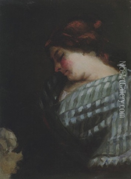 La Fileuse Endormie Oil Painting - Gustave Courbet