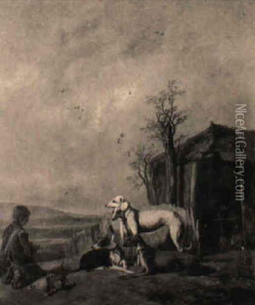 Lurchers Waiting For The Hunt Oil Painting - Guillaume Anne Van Der Brugghen