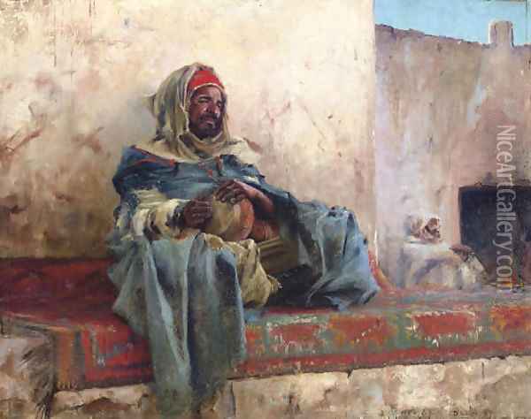 Playing the Derbakeh, Biskra Oil Painting - Charles James Theriat