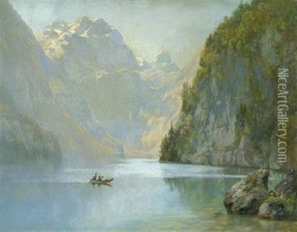Am Konigssee Mit Blick Auf Den Watzmann Oil Painting - Edward Theodore Compton