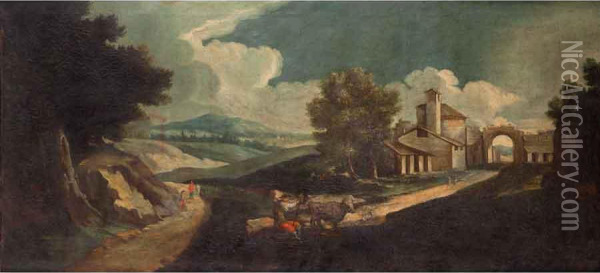 Paesaggio Con Pastore E Casa Rurale Oil Painting - Carlo Lodi
