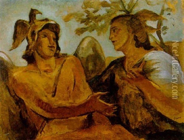 Mercurio E Minerva Oil Painting -  Scipione (Gino Bonichi)