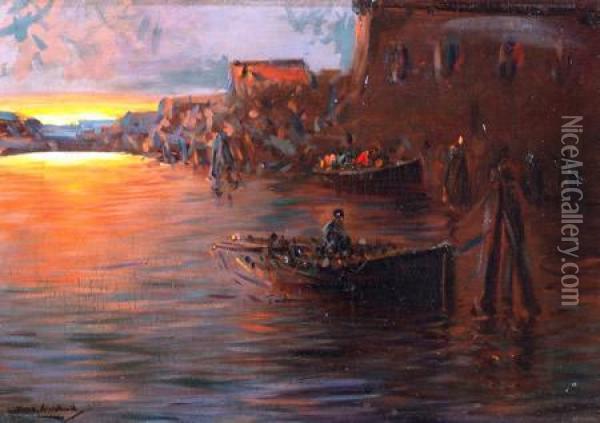 Atardecer En El Puerto Oil Painting - Stephen Koek Koek