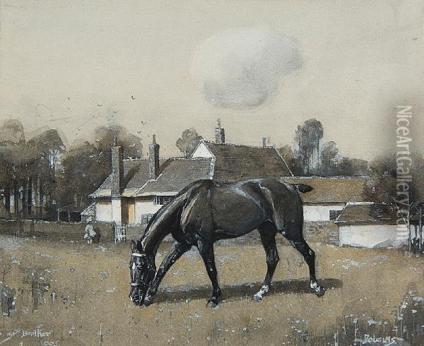 Horse Grazing In A Field Before A Cottage Oil Painting - Roger Fry
