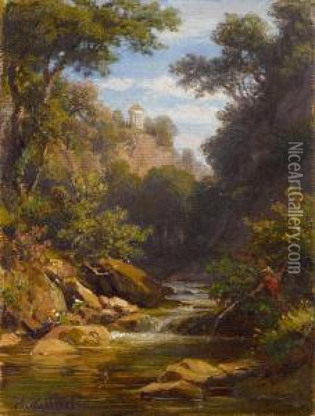 Flusslauf Mit Angler Oil Painting - Robert Zund