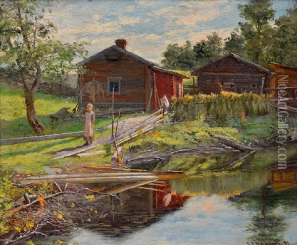 Summer By The Hut Oil Painting - Sigfrid August Keinanen