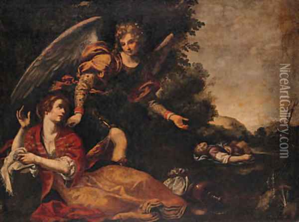The Archangel Michael appearing to Hagar and Ishmael in the wildnerness Oil Painting - Giovanni Montini