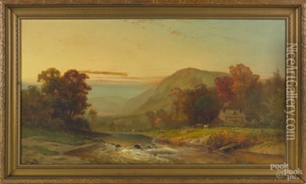 Landscape With A River And A Farmhouse Oil Painting - James Brade Sword