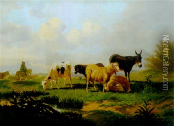 Moutons, Ane Et Chevres Au Bord Du Ruisseau Oil Painting - Jacques Raymond Brascassat