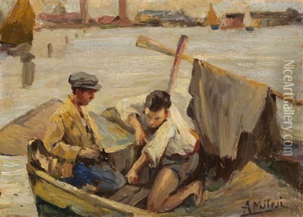 Giovani Pescatori In Laguna Oil Painting - Alessandro Milesi