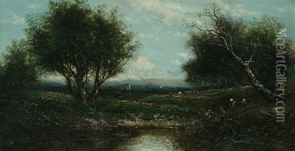 A Country Landscape With Figures In The Foreground Oil Painting - Joseph Thors