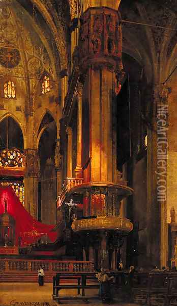 Figures in a cathedral interior Oil Painting - Emilio Cavenaghi