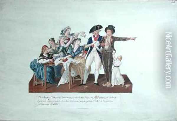 Citizens contributing their assignats to equip a young man for war Oil Painting - Brothers Lesueur