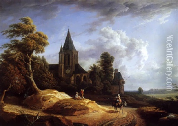 Vue De L'eglise De Saint Evremont A Creilli Oil Painting - Charles Francois Nivard