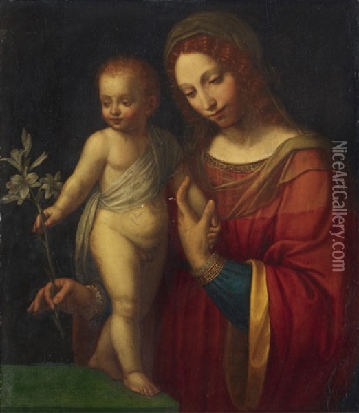 The Virgin With Child Holding A Branch Of Lilies Oil Painting - Bernardino Luini