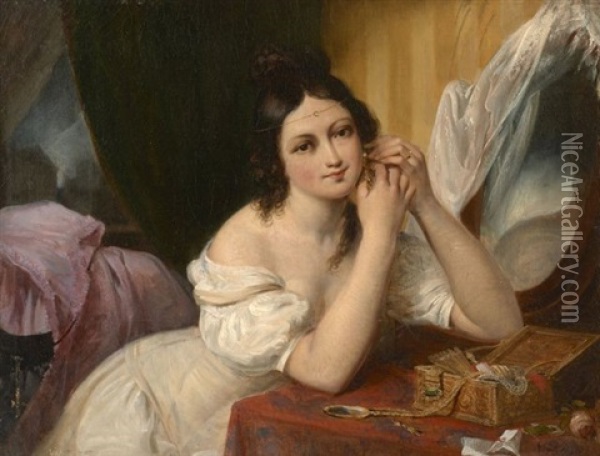 Jeune Femme A Sa Toilette, Peut-etre La Soeur De L'artiste Oil Painting - Alexandre Marie Colin