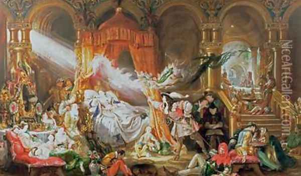 The Sleeping Beauty 1842 Oil Painting - Daniel Maclise