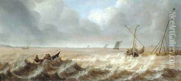 Shipping in a stiff breeze Oil Painting - Pieter Van Der Croos
