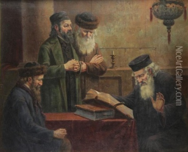 Rabbis In Synagogue Oil Painting - Oskar Friedrich Schmidt
