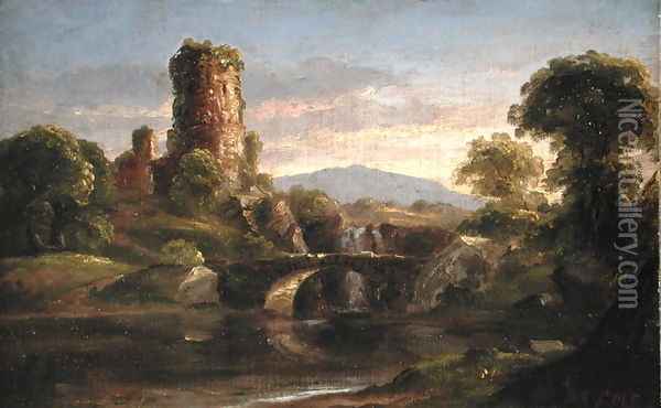 Castle and River Oil Painting - Thomas Cole