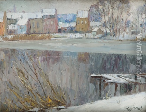 Winter View On A City Oil Painting - Mecislas Rakowski