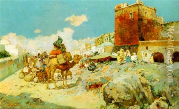 Market Day In Fui Mora, Morocco Oil Painting - Jose Navarro Llorens