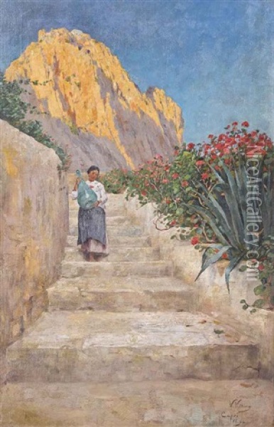 On The Steps, Capri Oil Painting - Walther Guenther Julian Witting