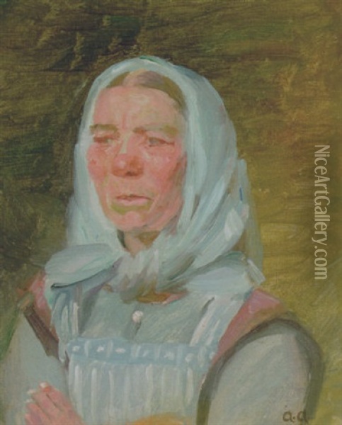 Skagenkone Med Lyseblat Torklaede Oil Painting - Anna Kirstine Ancher